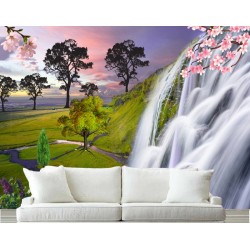 Animated Plants and Waterfall Wall Mural Art