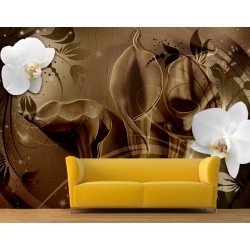 Brown and White Floral Wall Mural