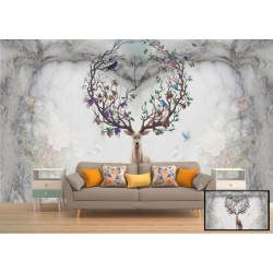 Flowery Horned Deer Wallpaper Mural