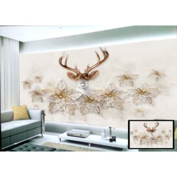 Horni Deer with Flowers Wall Mural