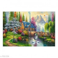 House near river landspace art self adesive wallpaper-CDWP0630307